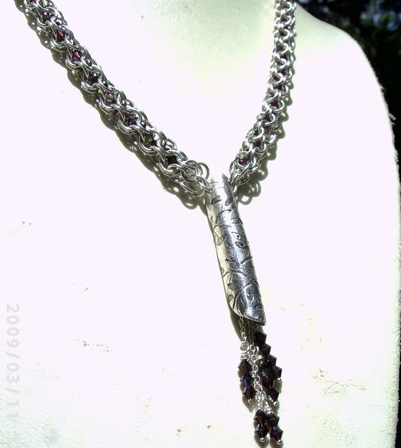 Burgundy Crystal and Chainmaille Necklace image 5