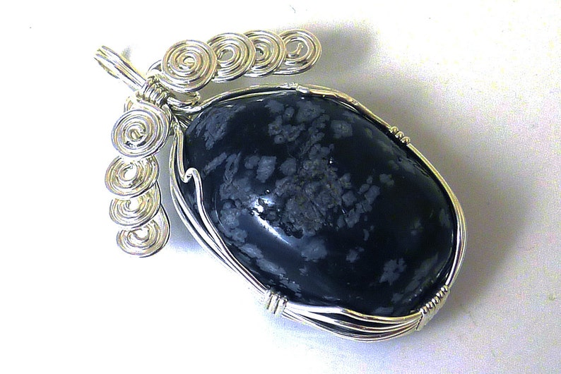 Snowflake Obsidian Tumbled Stone and Sterling Silver Pendant image 4