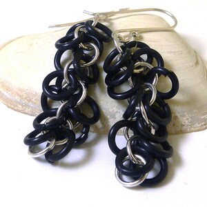 Sterling Silver and Black Aluminium Shaggy Chainmaille Earrings