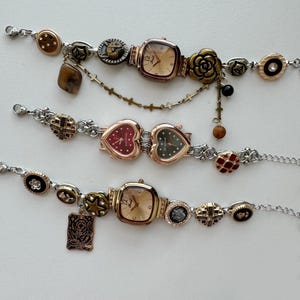 Vintage Button Watch Bracelet,Boho Chic Watch Face Bracelet,Handcrafted,Retro Golden Clock Jewelry,Grunge Jewelry,Timeless Bracelet Design