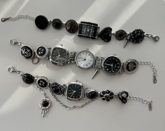 Y2K cyber metallic Bracelet, Black Watch Bracelet,Women&#39;s Watch,Gothic Watch,Handmade Women&#39;s Jewelry Exquisite Watch,Gift for Her