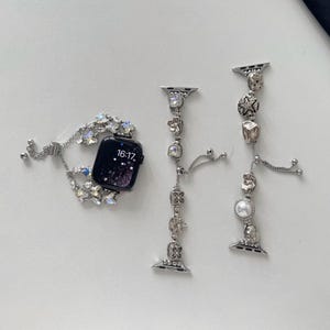 Trendy Silver Charm Band Compatible with Apple Watch, Fits 38mm 40mm 41mm 42mm 44mm 45mm 49mm,Smart Watch Strap Fits Apple Watch