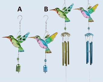 Colgadores de vidrieras de colibrí, regalo de colibrí de campanas de viento, atrapasueños de pájaros de vidrieras personalizadas, regalo del Día de las Madres