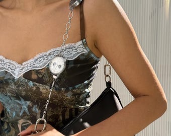 Cyberpunk Watch Bag Strap,Metal Clock Bag Chain,Y2K Unique Silver Chunky Chain,Bag Accessory,Gothic Pants Chain,Purse Chain,Gift For Friend