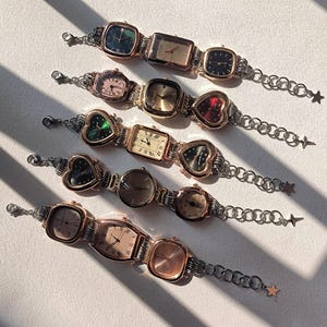 Vintage watch bracelet,chunky watch face bracelet,punk y2k chain bracelet,retro golden clock jewelry,grunge jewelry,women's watch gift