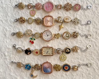 Braccialetto con orologio vintage fatto a mano - Orologio con ciondolo unico per donna, orologio da polso retrò, orologio boho chic, gioielli boho, regalo di anniversario