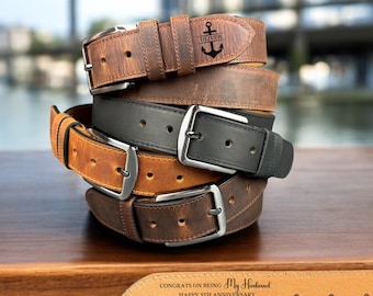 Leather Men&#39;s Belt for Him, Personalized Leather Belt Custom Engraved Belt, Valentines Day Gift for Husband, Anniversary Gift, Gift for Him