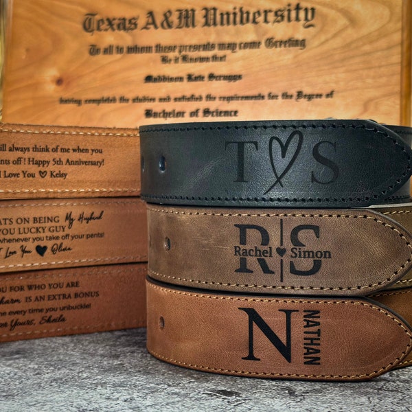 Engraved Leather Belt, Custom Handmade Belt, Anniversary Gift, Groomsmen Gift, Gift for Boyfriend, Best Man Gift, Father's Day Gift