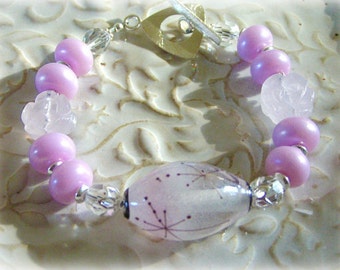 SNOW BUNNY - Artisan Lampwork and Rose Quartz Bracelet