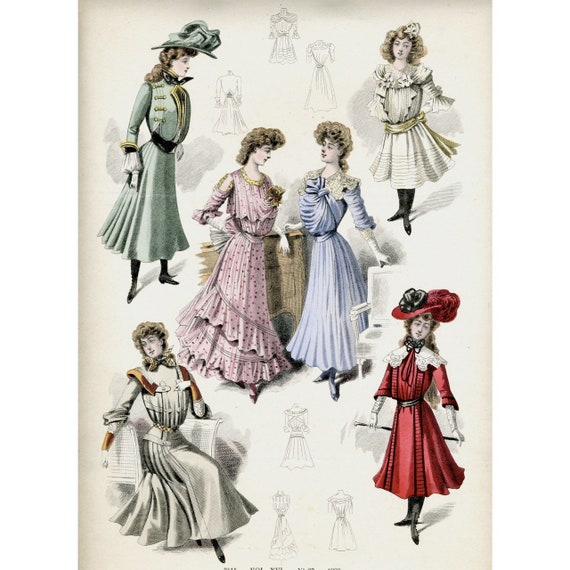 Antique French Fashion Print, Dress, Hat, Woman Costume, Paris, France,  1900 - Etsy
