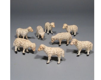 Statuine del presepe di Natale dei Santoni francesi antichi, gregge di pecore, animali, 8 pz