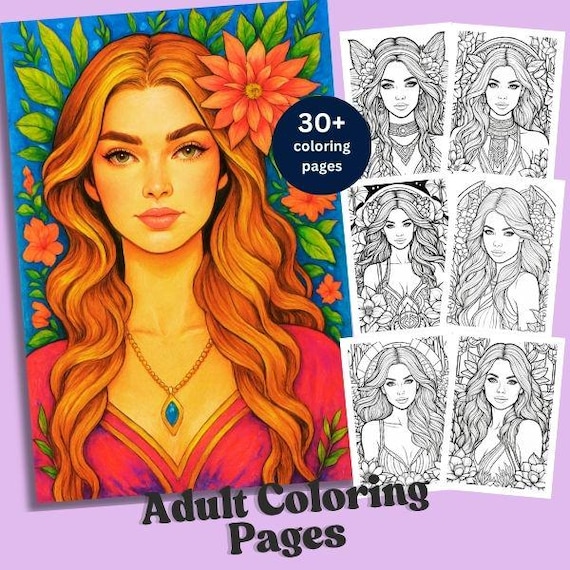 Adult coloring pages printable bundle, detailed relaxing designs for stress relief and creative fun, perfect gift for adults