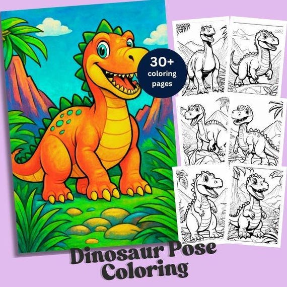 Dino Coloring Sheets Printable, Fun Dinosaurs Coloring Printable Pages for Kids Activity and Birthday Gifts