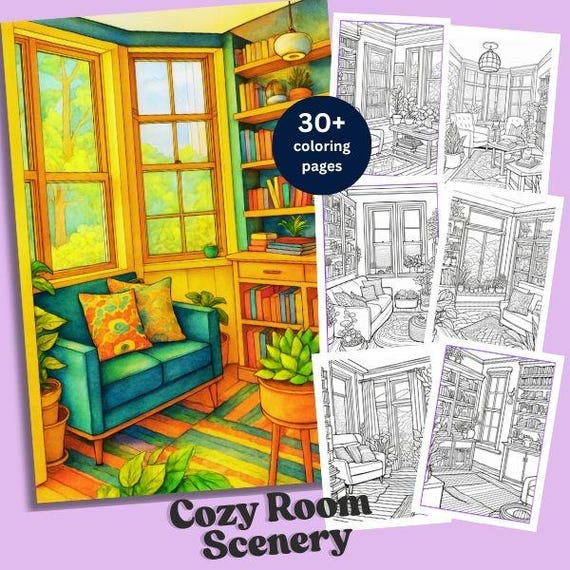 Cozy Coloring Pages & Room Coloring Pages Designs for Stress Relief and Creative Gifts