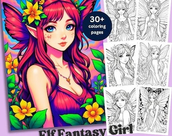 Elf Coloring Pages: Fantasy Fairy Designs (PDF Downloadable Set)