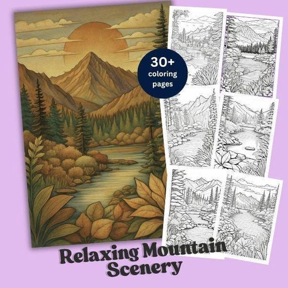 Mountain Nature Scenery Coloring Page PDF - 30+  Printable Digital Art for Adults & Kids