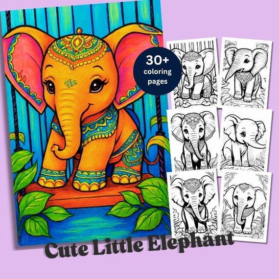 Coloring Elephant Printables Pages, Detailed Elephant Art Designs for Kids & Adults, Fun Relaxation Gift