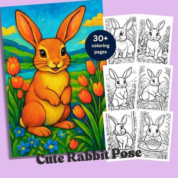 Rabbit Coloring Pages Bunny Coloring Sheets, Fun and Engaging Printable Art for Kids, Perfect Easter or Springtime Gift