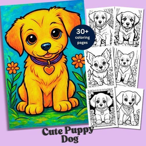 Puppy Dog Coloring Pages PDF Download, Cute and Fun Printable Art for Kids Relaxation and Creative Gift