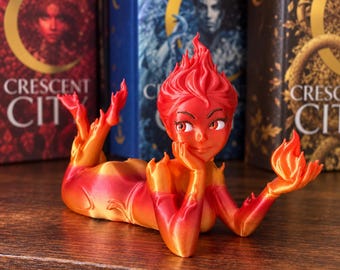 Figurka Lehabah Fire Sprite, dekoracja półki na książki w stylu fantasy, prezent dla miłośnika książek