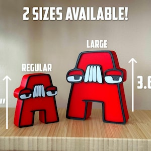 May include: Two red 3D printed figures with angry expressions. The figure on the left is labeled "Regular" and measures 2.4 inches tall. The figure on the right is labeled "Large" and measures 3.6 inches tall. 2 SIZES AVAILABLE!