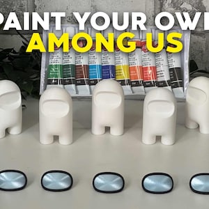 K&ouml;nnte beinhalten: Bemalen Sie Ihre eigenen Among Us Figuren mit einem Satz Acrylfarben. Das Set enth&auml;lt sechs wei&szlig;e Figuren und eine Schachtel Farben.