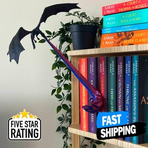 Dragon with Flame Book Nook: Fantasy Bookshelf Decor Fourth Wing