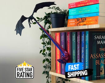 Dragon with Flame Book Nook: Fantasy Bookshelf Decor Fourth Wing