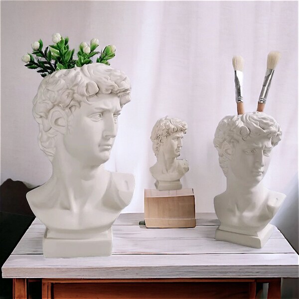 Greek Style David Replica Flower/Makeup Pot • Decorative Home Vase For Kitchen, Living Room & Makeup Table • Unique Home Decor Gift