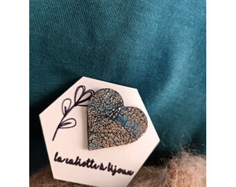 Leather heart pin - Mother's Day gift idea - love heart - glitter - glitter - eco-responsible jewelry - artisanal business