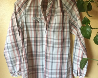 Vtg 70s Ladies Levi's Plaid Cotton Blouse