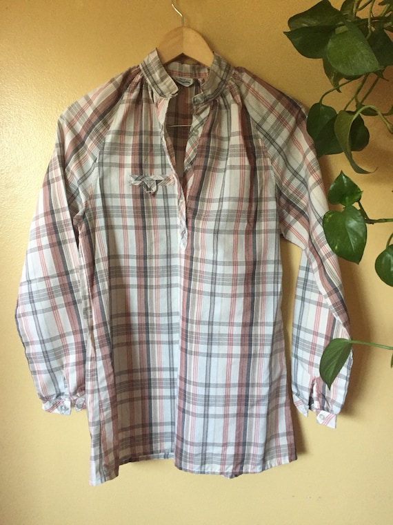 Vtg 70s Ladies Levi's Plaid Cotton Blouse