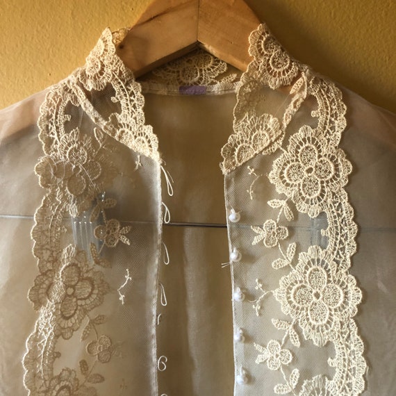 Vtg 1940s//50s Sheer Lace Puff Sleeve Blouse