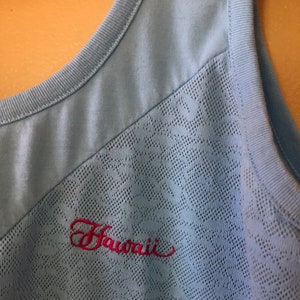 Vtg 1970s Hawaii Tank || blue cotton lace