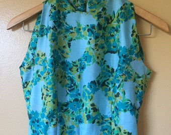 Vtg 1960s Silk Floral Dress // blues n greens