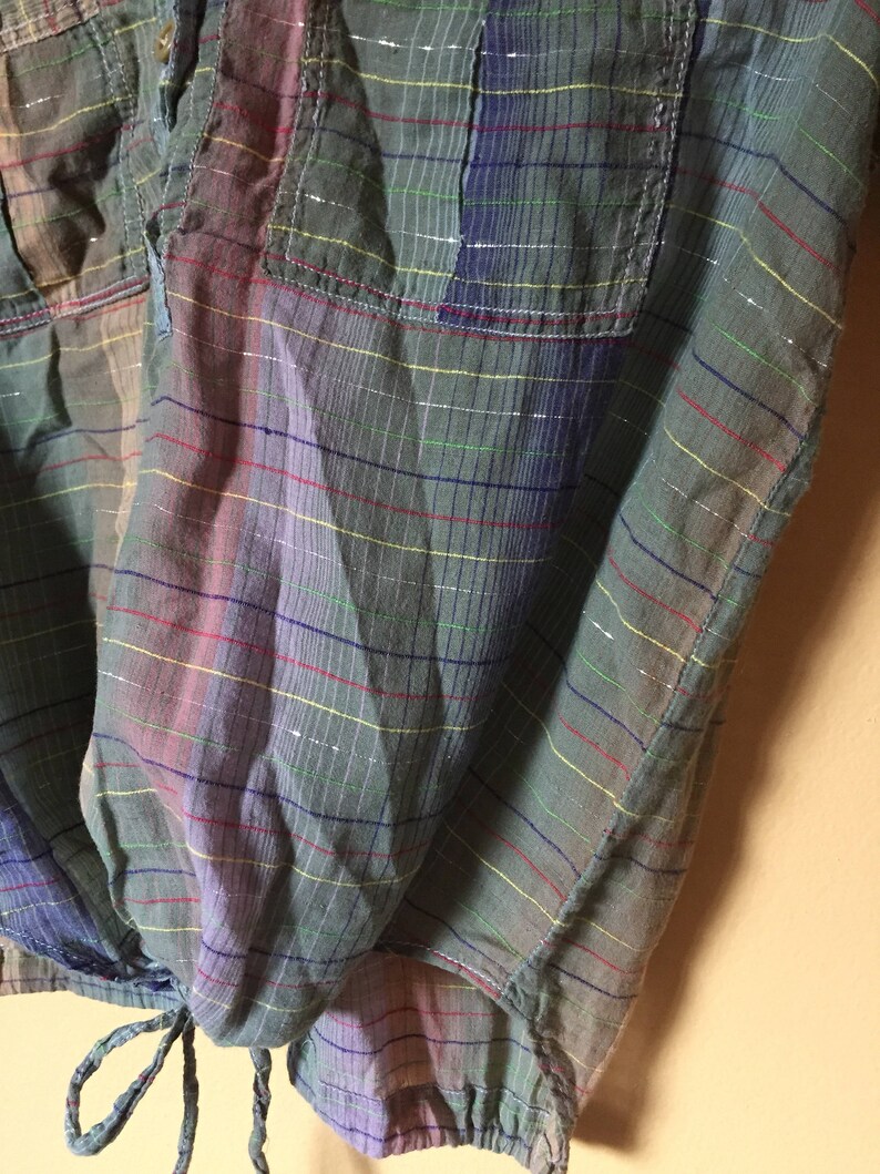 Vtg Earthy Rainbow Plaid Top with Lurex