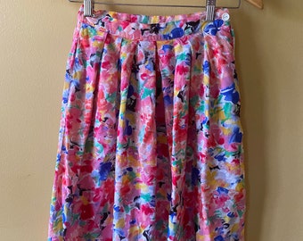 Vintage 80s Watercolor Rainbow Rayon Skirt sz 4