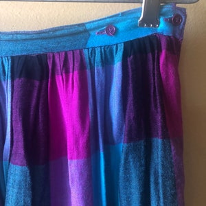 Vtg 80s Indian Rayon Plaid Gemstone Hue Skirt