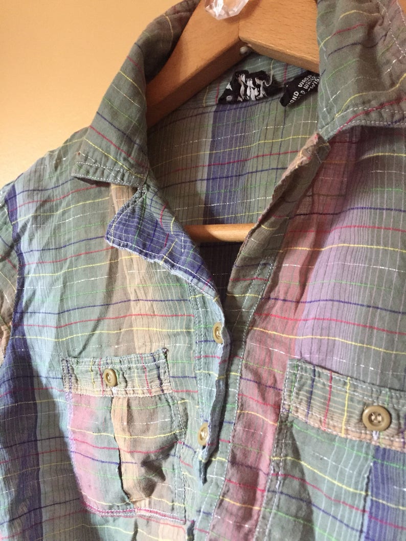 Vtg Earthy Rainbow Plaid Top with Lurex