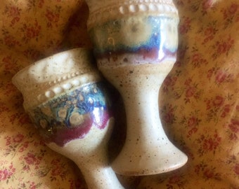 Vtg Handmade Pottery Wine Goblet ONE cup only left