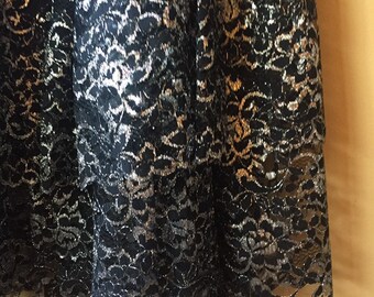 Vtg Black n Silver Full Lace Layered Skirt