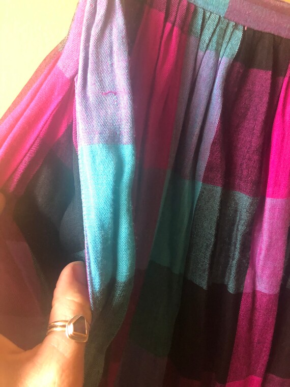 Vtg 80s Indian Rayon Plaid Gemstone Hue Skirt - image 3