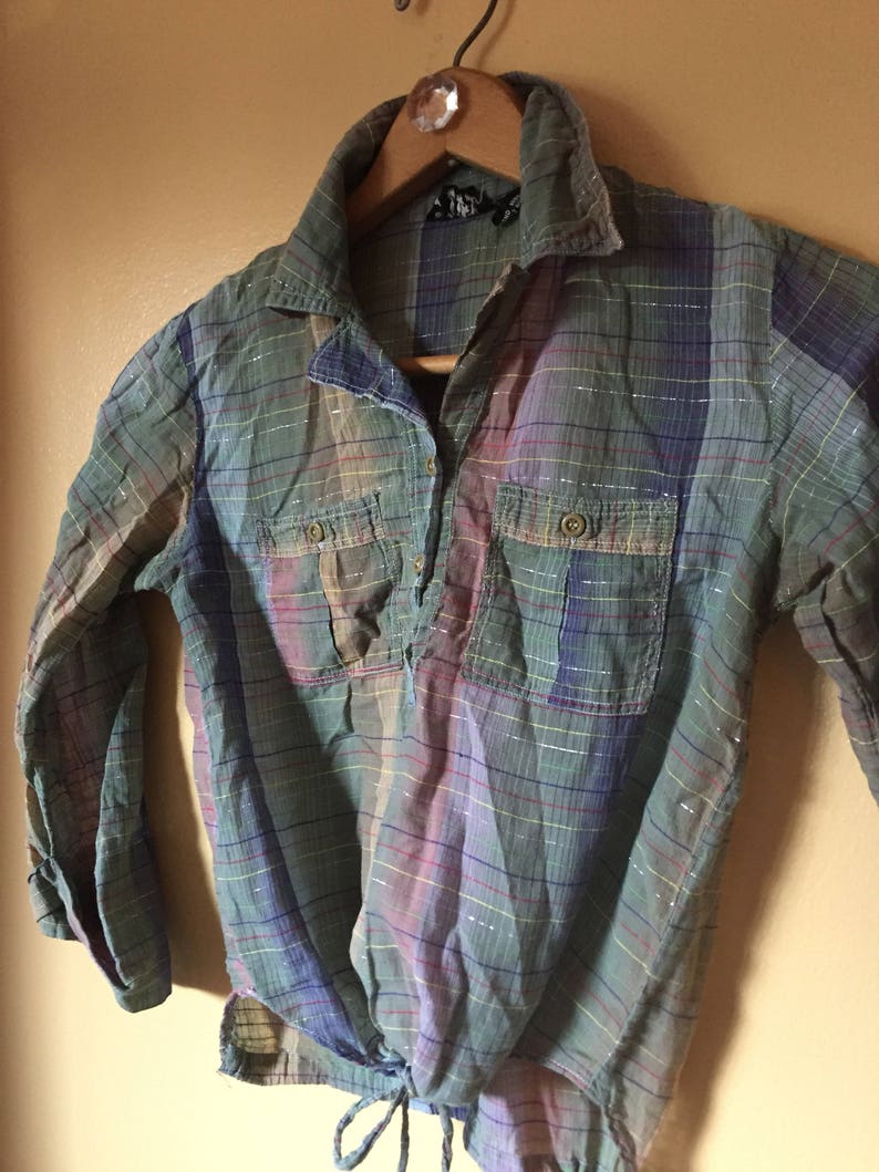 Vtg Earthy Rainbow Plaid Top with Lurex
