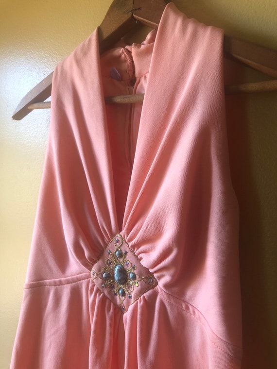 Vtg 1960s Peach Aurora Borealis Crystal Mini Dress - image 4