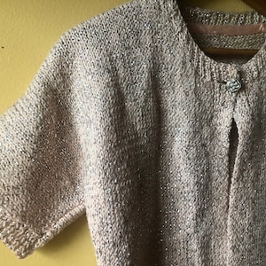 Vtg 1950s Cropped Sweater Pale Pink Knit and Lurex Metallic detail