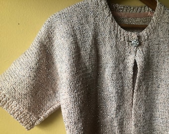 Vtg 1950s Cropped Sweater Pale Pink Knit and Lurex Metallic detail