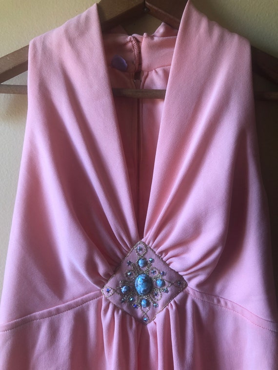 Vtg 1960s Peach Aurora Borealis Crystal Mini Dress