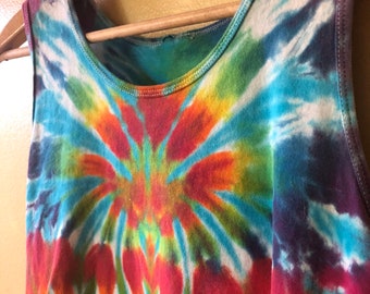 Vtg 90s Fractal Tie Dye Tank // women’s xs youth 10/12