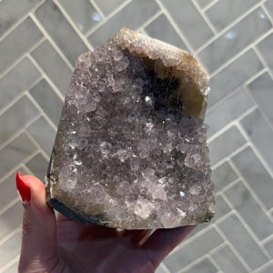 Purple Amethyst Calcite Cluster, Raw Crystal Cut Base, Healing Stone, Druzy Specimen, Home Decor