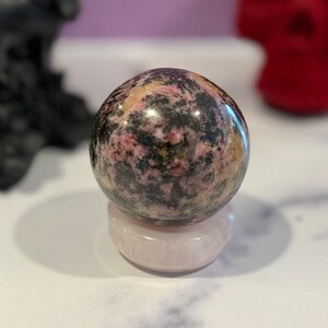 Sunset Rhodonite Sphere • 63mm Madagascar Crystal Ball • Heart Chakra Decor